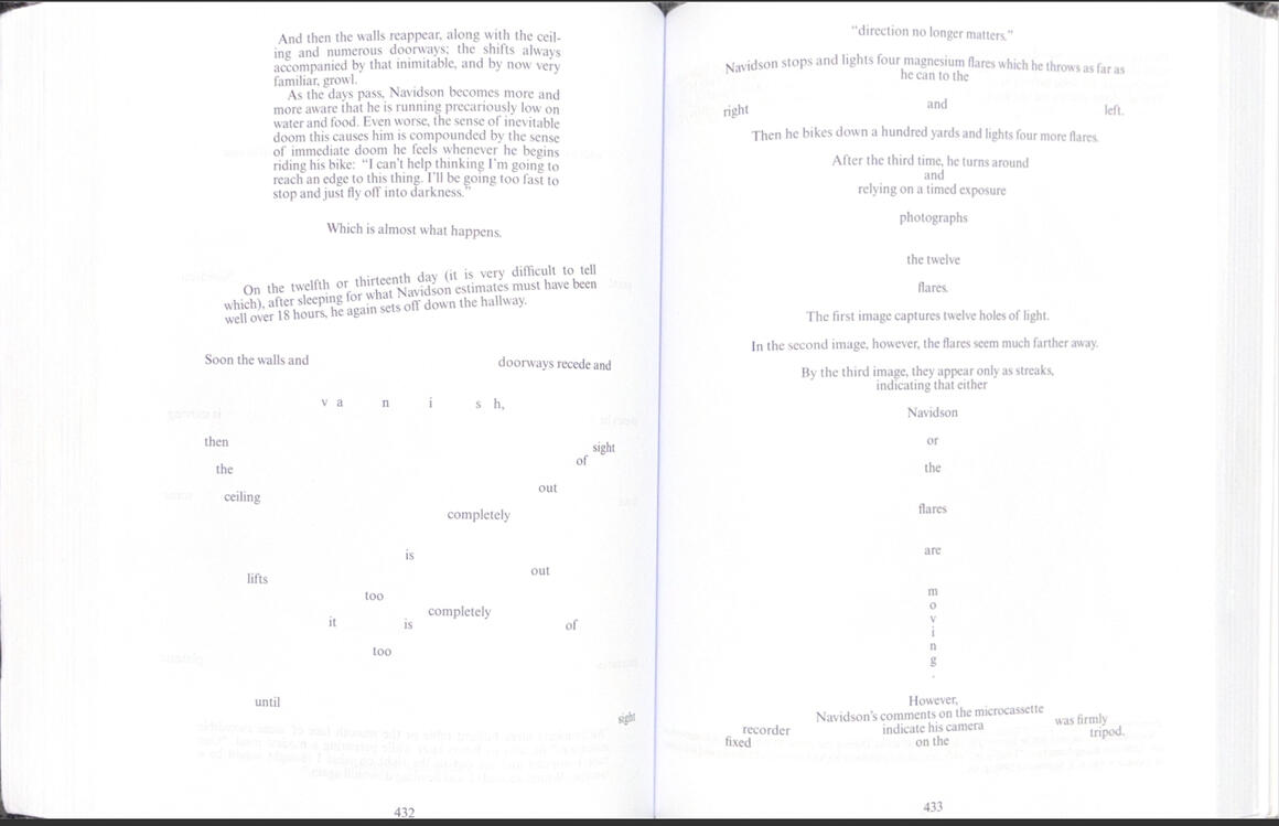 *[House]{#6570ae} of Leaves* pages 432 & 433.